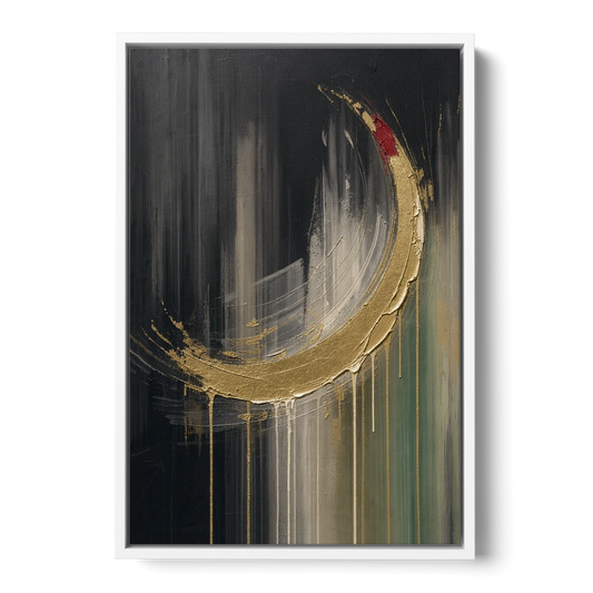 Gold Abstract Crimson-Tipped Crescent - White Framed Canvas Wall Art - Front