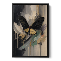 Gold Butterfly Wall Art of a Birdwing on Charcoal - Black Framed Canvas Wall Art - Front