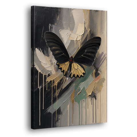 Gold Butterfly Wall Art of a Birdwing on Charcoal - Canvas Wall Art - Side