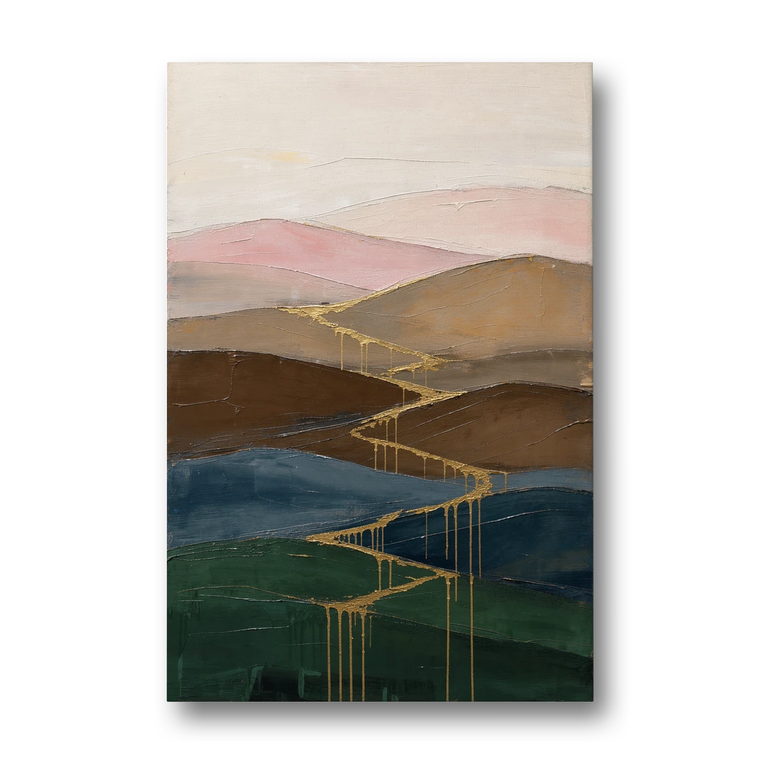 Gold Drip Stream Through Layered Hills - Canvas Wall Art - Front