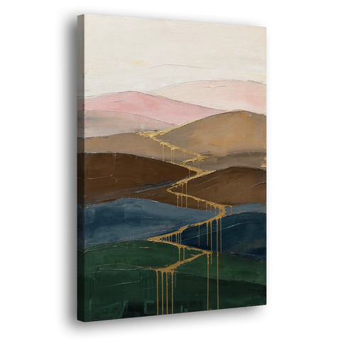 Gold Drip Stream Through Layered Hills - Canvas Wall Art