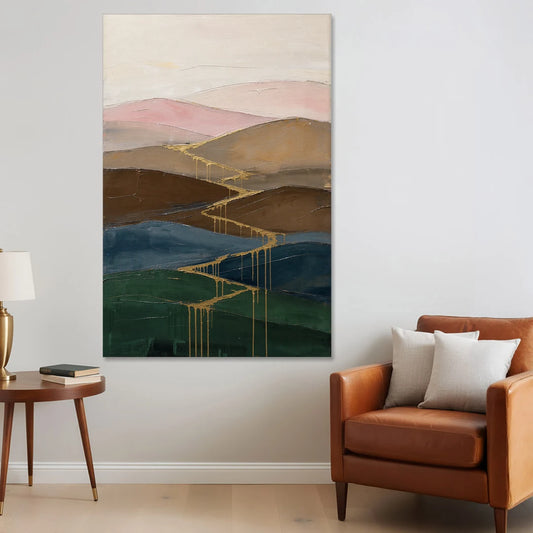 Gold Drip Stream Through Layered Hills - Canvas Wall Art - Sofa - 40x60