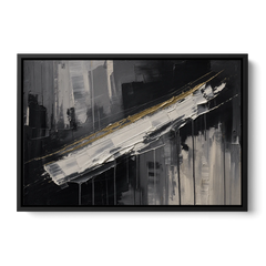 Gold-Edged White Sweep in Black and White - Black Framed Canvas Wall Art - Front