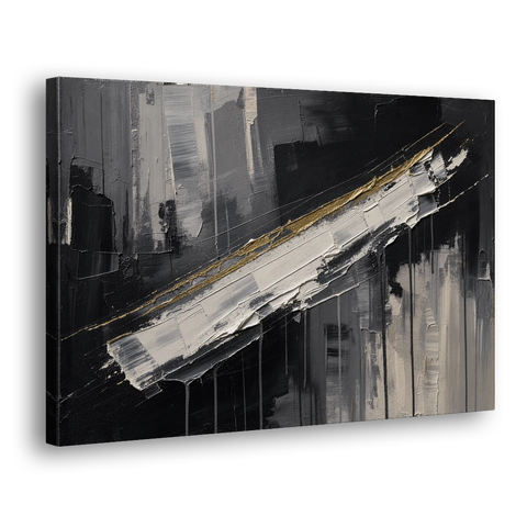 Gold-Edged White Sweep in Black and White - Canvas Wall Art