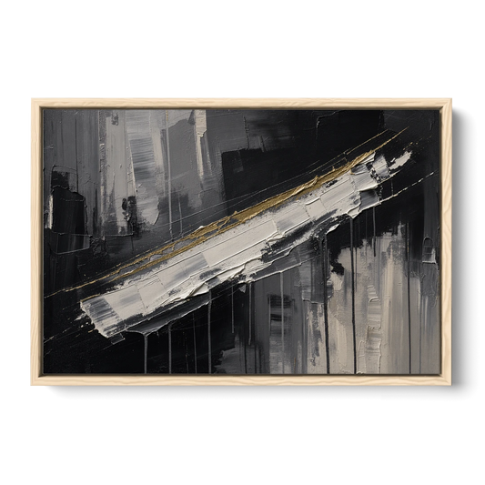 Gold-Edged White Sweep in Black and White - Oak Framed Canvas Wall Art - Front