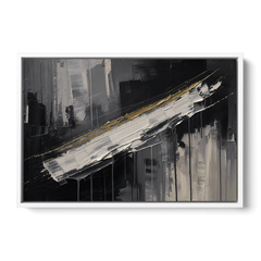 Gold-Edged White Sweep in Black and White - White Framed Canvas Wall Art - Front