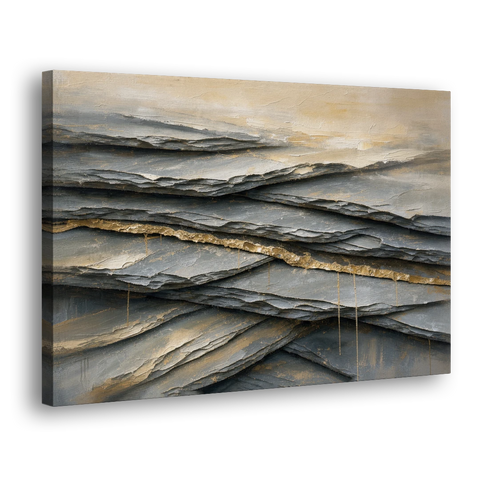 Gold Leaf Abstract Painting of Slate Seams - Canvas Wall Art - Side