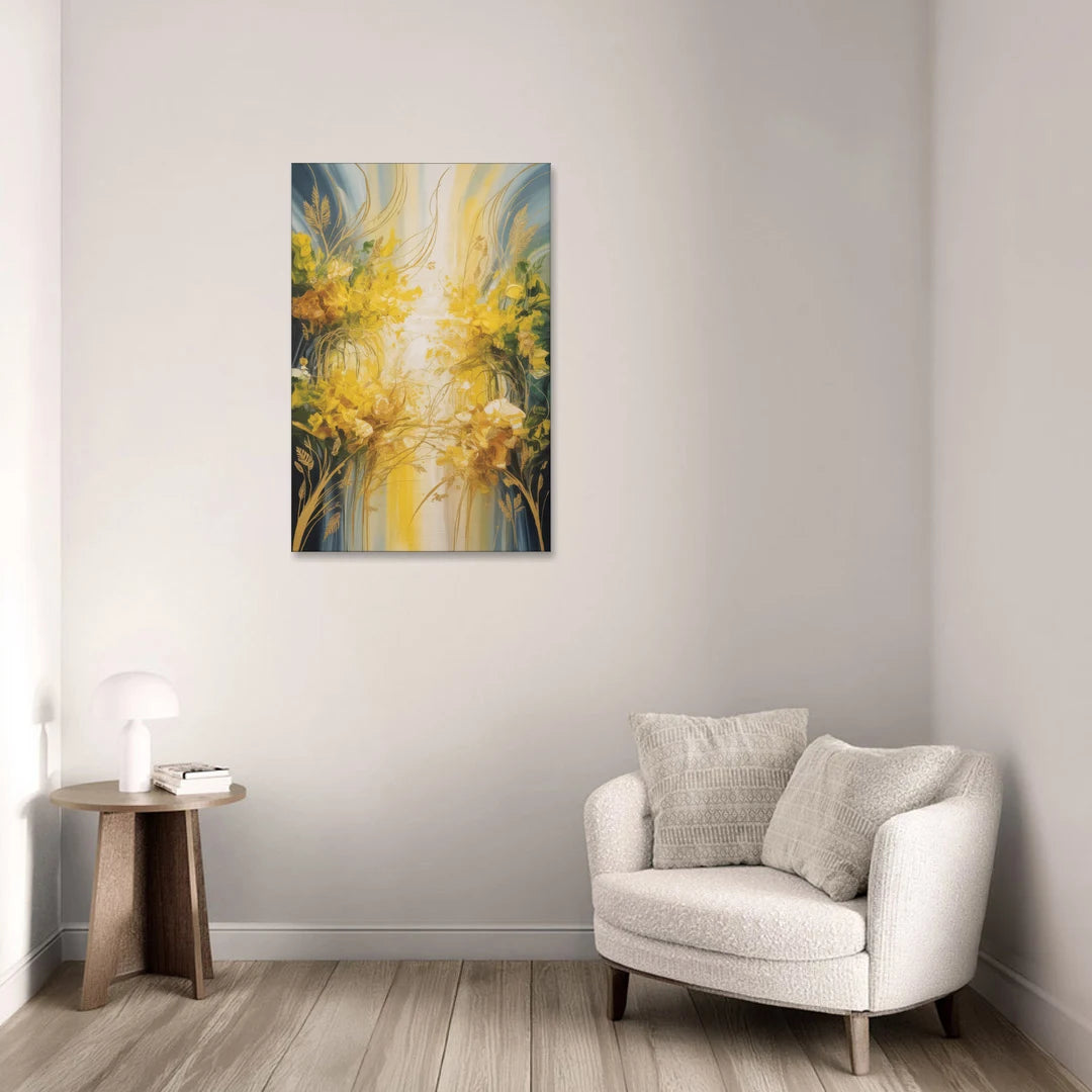 Golden Forest Canopy Yellow Abstract - Canvas Wall Art - Sofa - 24x36