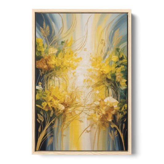 Golden Forest Canopy Yellow Abstract - Oak Framed Canvas Wall Art - Front