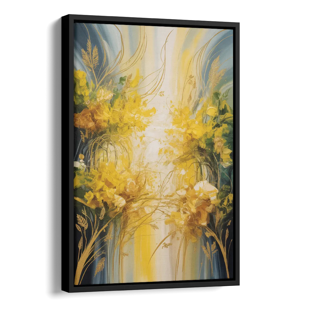 Golden Forest Canopy Yellow Abstract Side - Black Canvas Wall Art