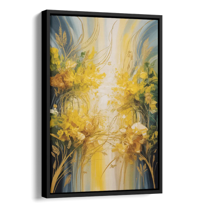 Golden Forest Canopy Yellow Abstract Side - Black Canvas Wall Art