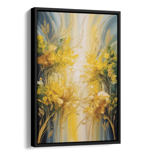 Golden Forest Canopy Yellow Abstract Side - Black Canvas Wall Art