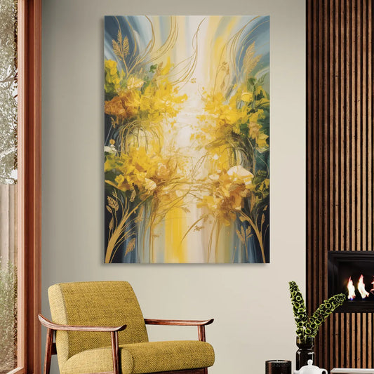 Golden Forest Canopy Yellow Abstract Living Room - Canvas Wall Art