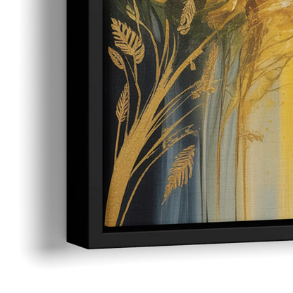 Golden Forest Canopy Yellow Abstract - Close-Up Black Frame Canvas