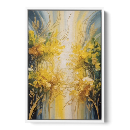 Golden Forest Canopy Yellow Abstract - White Frame Canvas