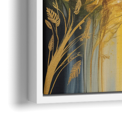 Golden Forest Canopy Yellow Abstract - Close-Up White Frame Canvas