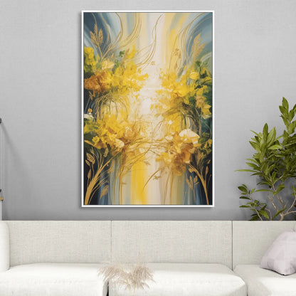 Golden Forest Canopy Yellow Abstract Living Room - White Canvas Wall Art