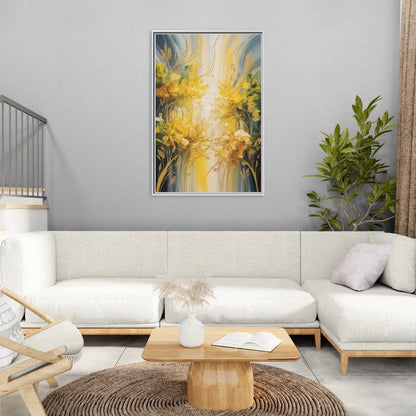 Golden Forest Canopy Yellow Abstract - Living Room White Frame Canvas