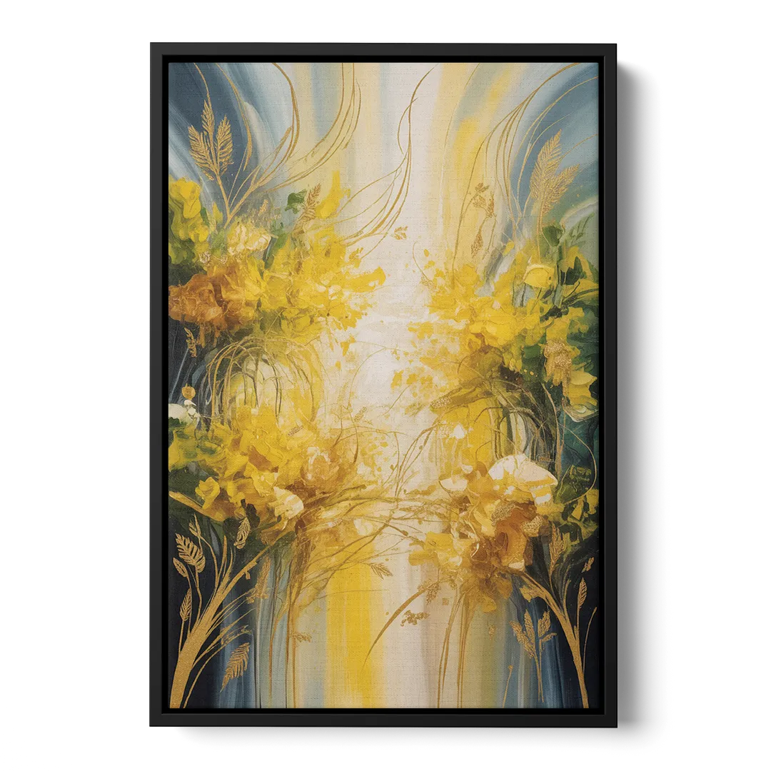 Golden Forest Canopy Yellow Abstract Front - Black Canvas Wall Art