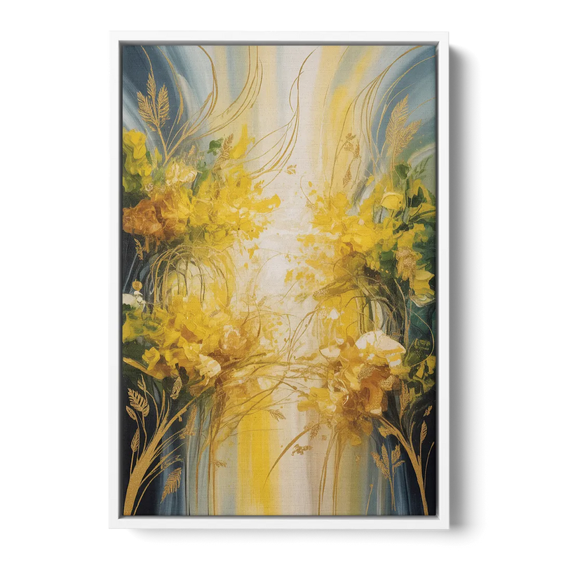 Golden Forest Canopy Yellow Abstract Front - White Canvas Wall Art