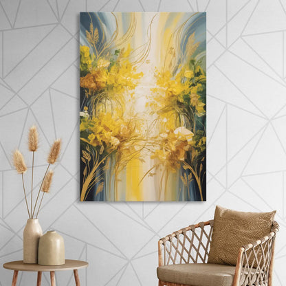 Golden Forest Canopy Yellow Abstract Sitting Room - Canvas Wall Art