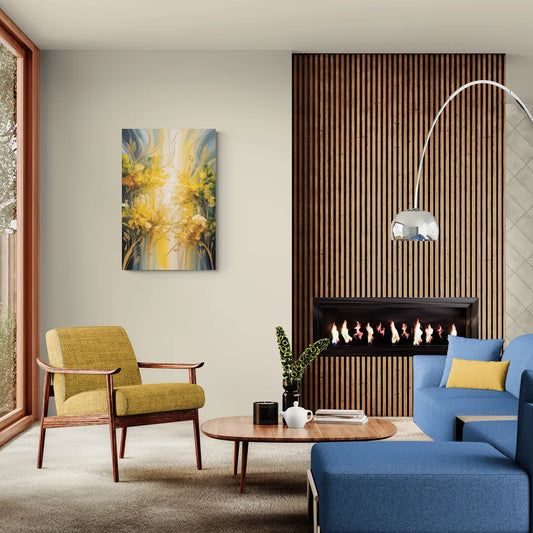 Golden Forest Canopy Yellow Abstract - Canvas Wall Art Living Room