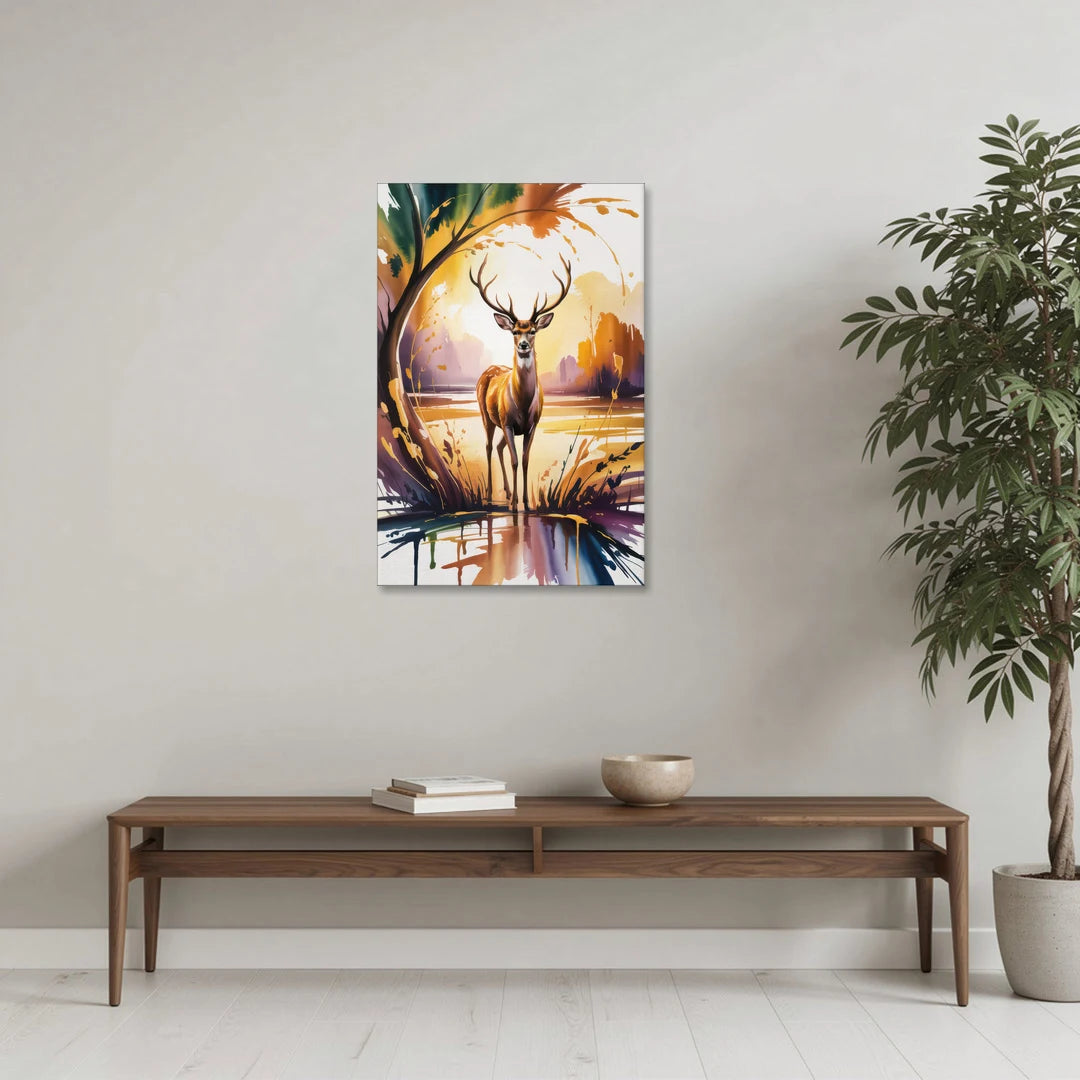 Golden Hour Deer Scene - Canvas Wall Art - Coffee Table - 24x36