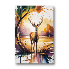 Golden Hour Deer Scene - Canvas Wall Art - Front