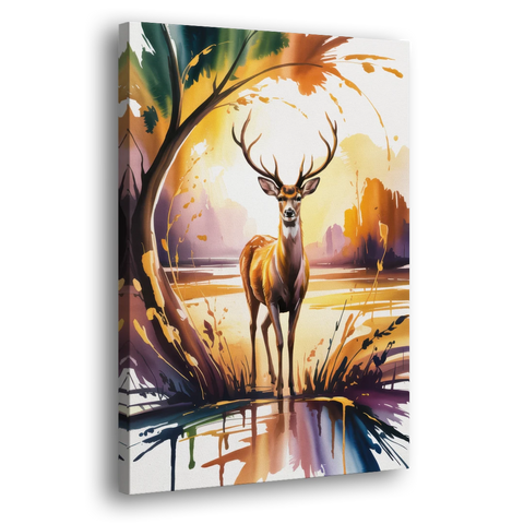 Golden Hour Deer Scene - Canvas Wall Art - Side