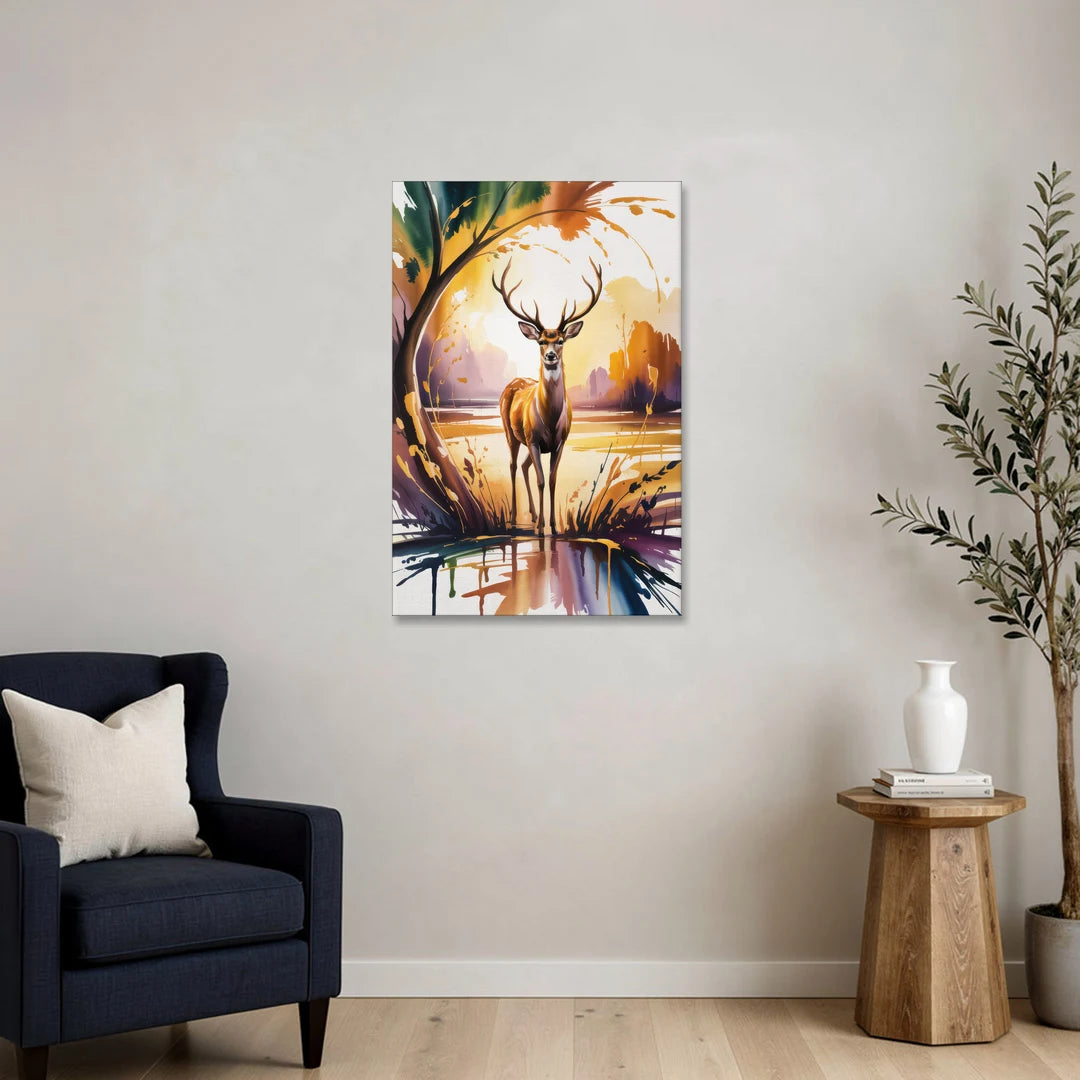 Golden Hour Deer Scene - Canvas Wall Art - Sofa - 24x36