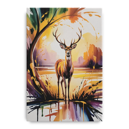Golden Hour Deer Scene - Canvas Wall Art