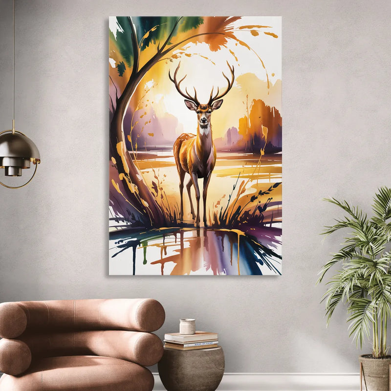 Golden Hour Deer Scene Sitting Room - Canvas Wall Art