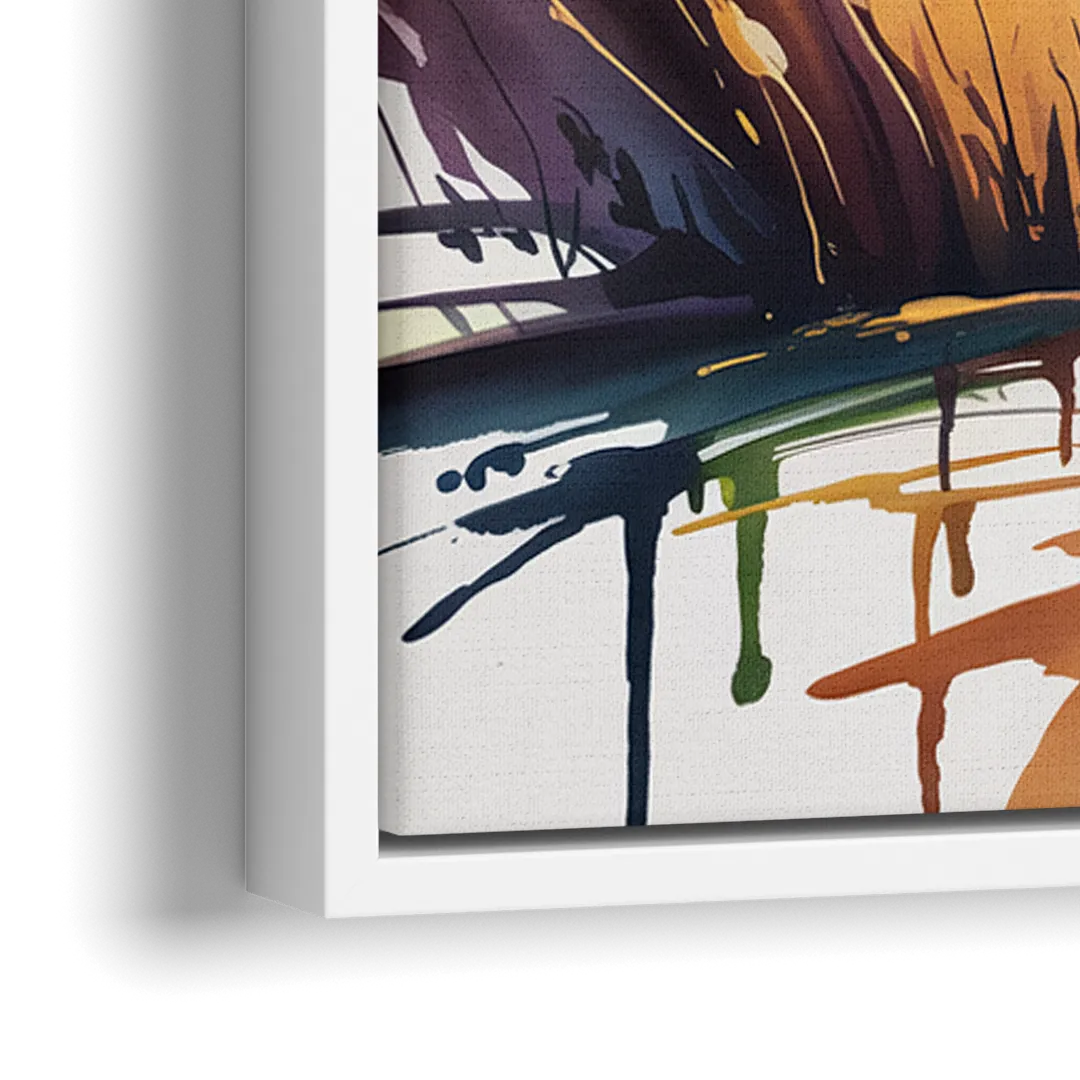 Golden Hour Deer Scene - Close-Up White Frame Canvas