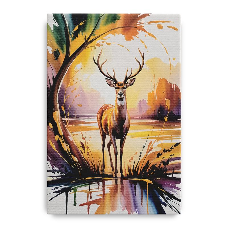 Golden Hour Deer Scene Front - Canvas Wall Art