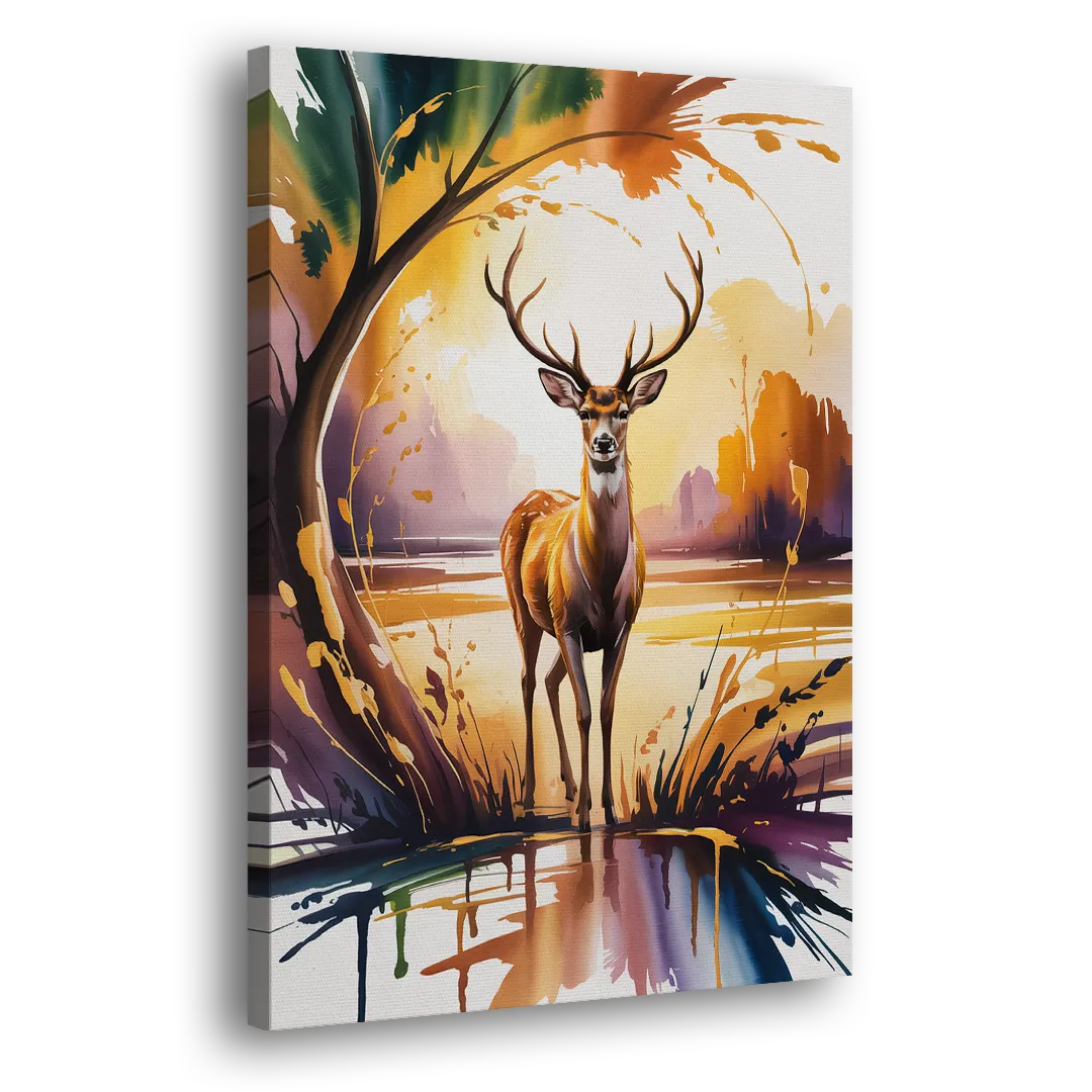Golden Hour Deer Scene Side - Canvas Wall Art