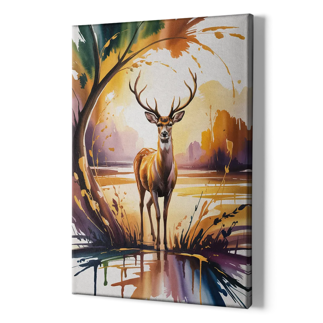Golden Hour Deer Scene - Canvas Print Art Sides