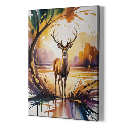 Golden Hour Deer Scene - Canvas Print Art Sides