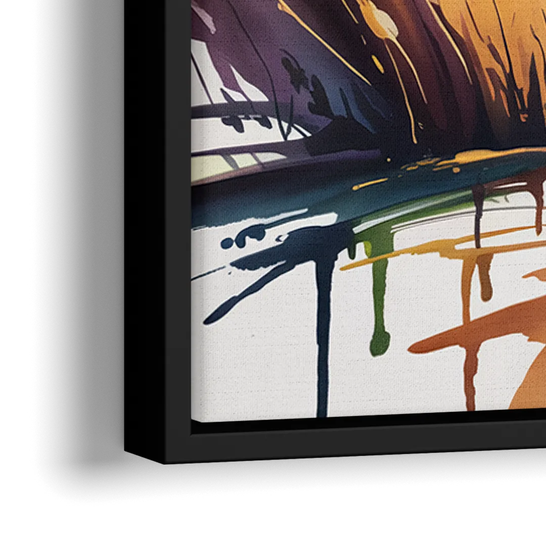 Golden Hour Deer Scene - Close-Up Black Frame Canvas