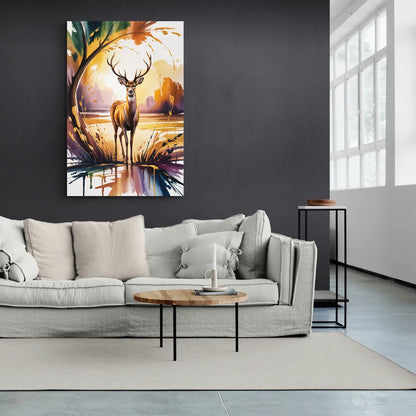Golden Hour Deer Scene - Canvas Wall Art Living Room
