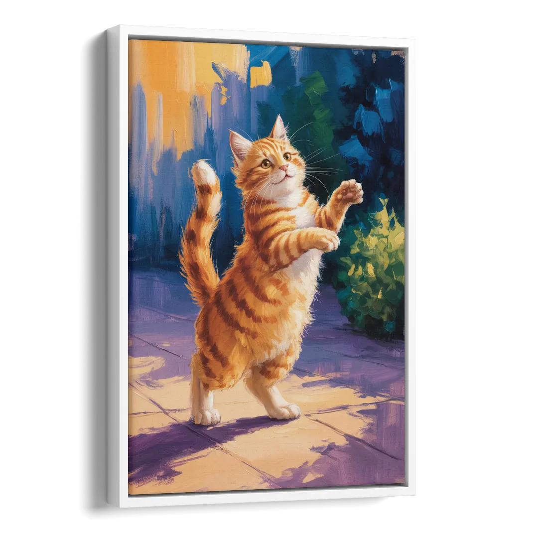Golden Hour Orange Cat Side - White Canvas Wall Art