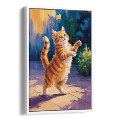 Golden Hour Orange Cat Side - White Canvas Wall Art
