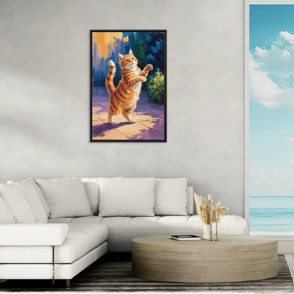 Golden Hour Orange Cat - Living Room Black Frame Canvas