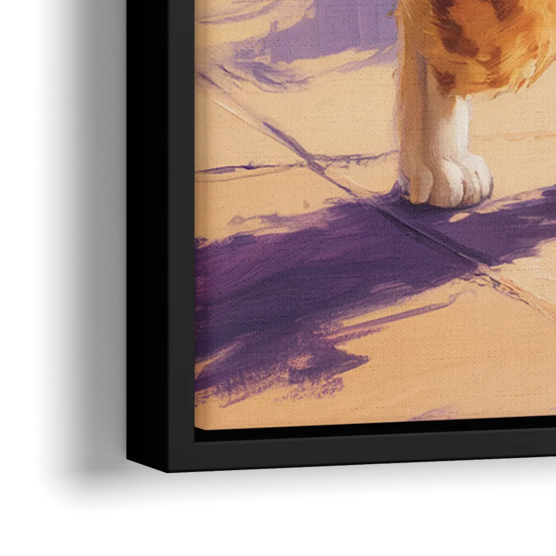Golden Hour Orange Cat - Close-Up Black Frame Canvas