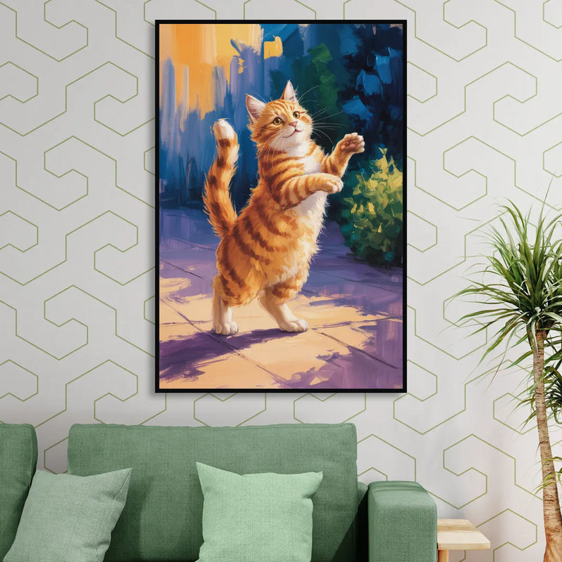 Golden Hour Orange Cat Living Room - Black Canvas Wall Art