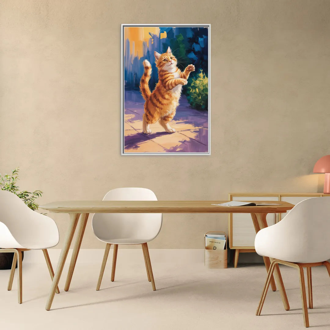 Golden Hour Orange Cat - Living Room White Frame Canvas