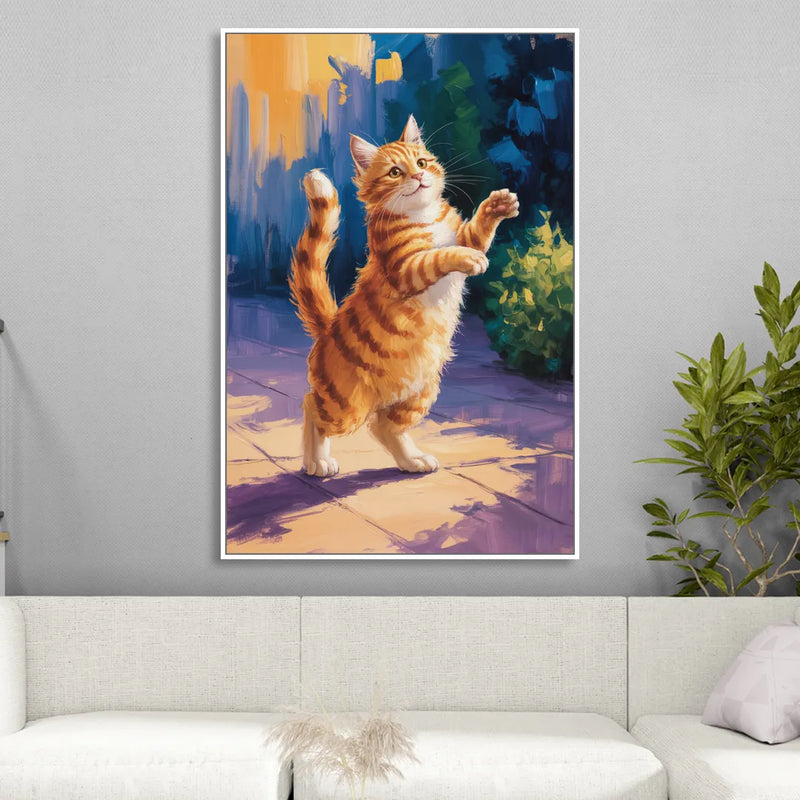 Golden Hour Orange Cat Sitting Room - White Canvas Wall Art
