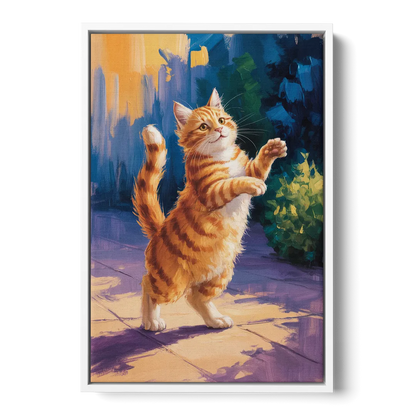 Golden Hour Orange Cat Front - White Canvas Wall Art