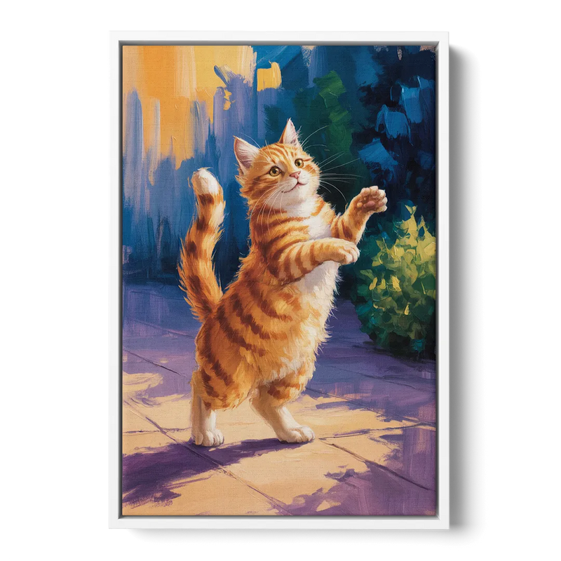 Golden Hour Orange Cat Front - White Canvas Wall Art
