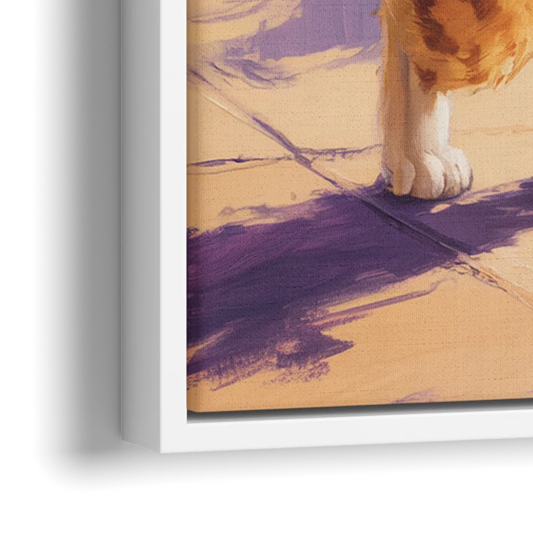 Golden Hour Orange Cat - Close-Up White Frame Canvas