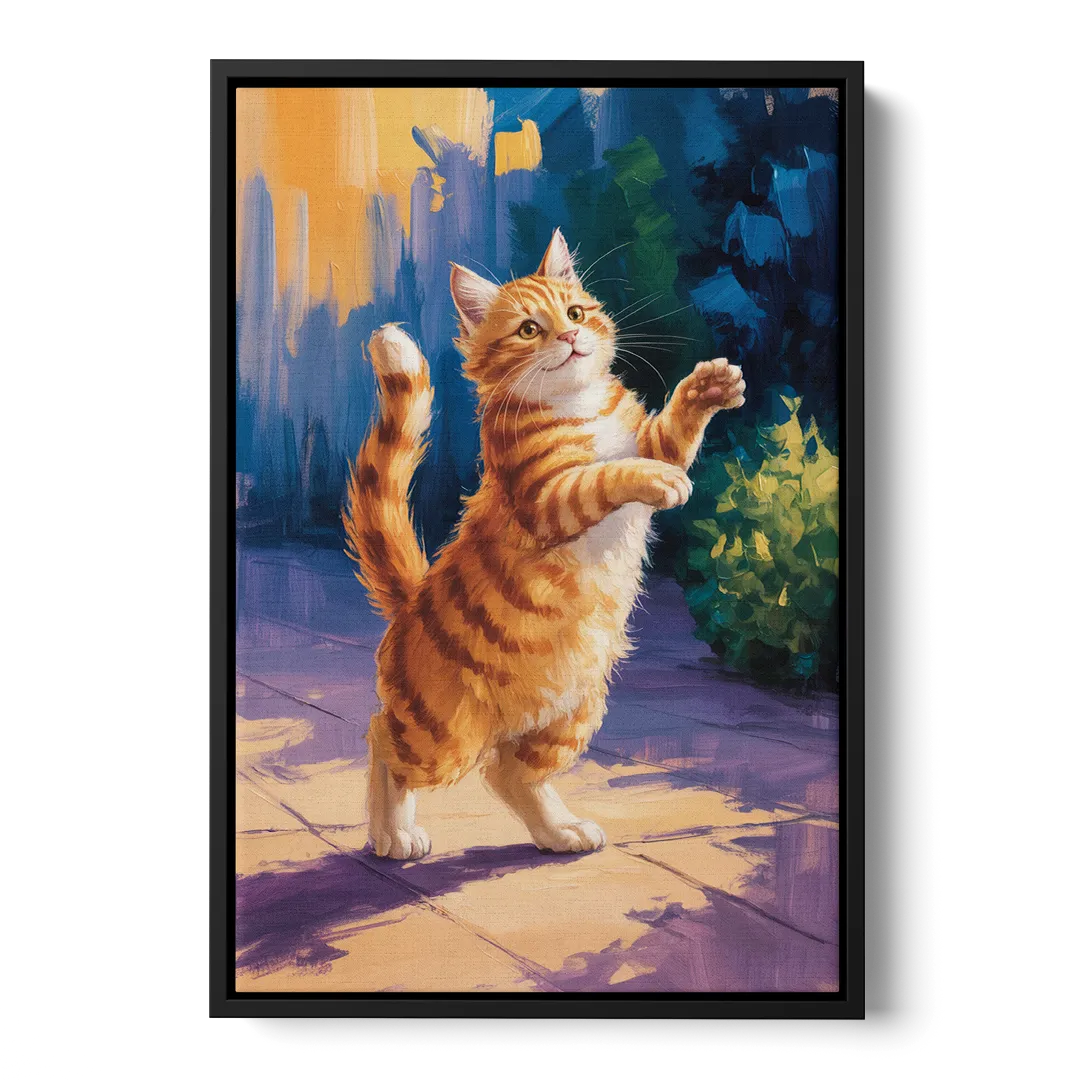 Golden Hour Orange Cat Front - Black Canvas Wall Art